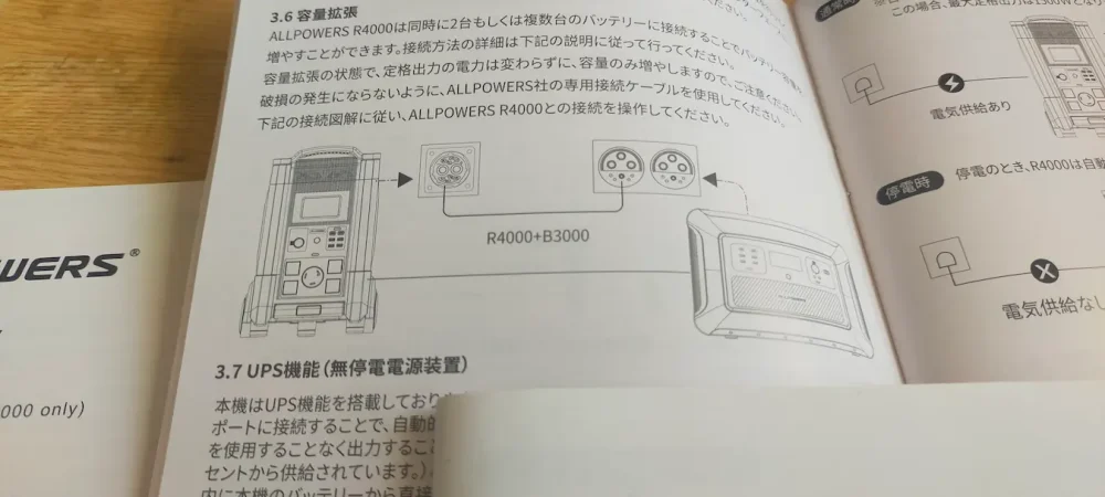 ポータブル電源R4000＋B3000容量拡張バッテリー接続について