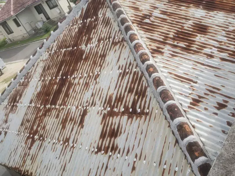 錆びたトタン屋根の家
