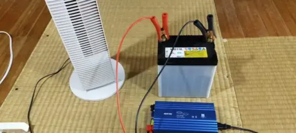 「BESTEK正弦波インバーター・バッテリー・扇風機」配線接続