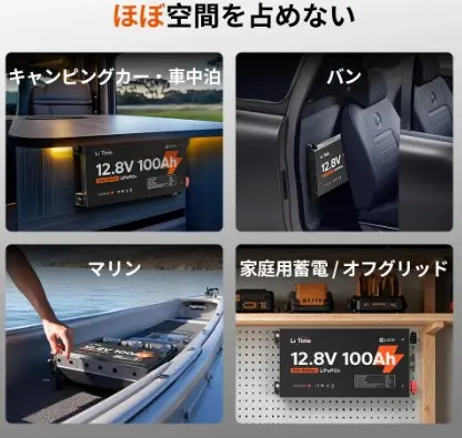 薄型リン酸鉄リチウムイオンバッテリー12.8V×100Ah＝1280Wh容量は従来型と一緒